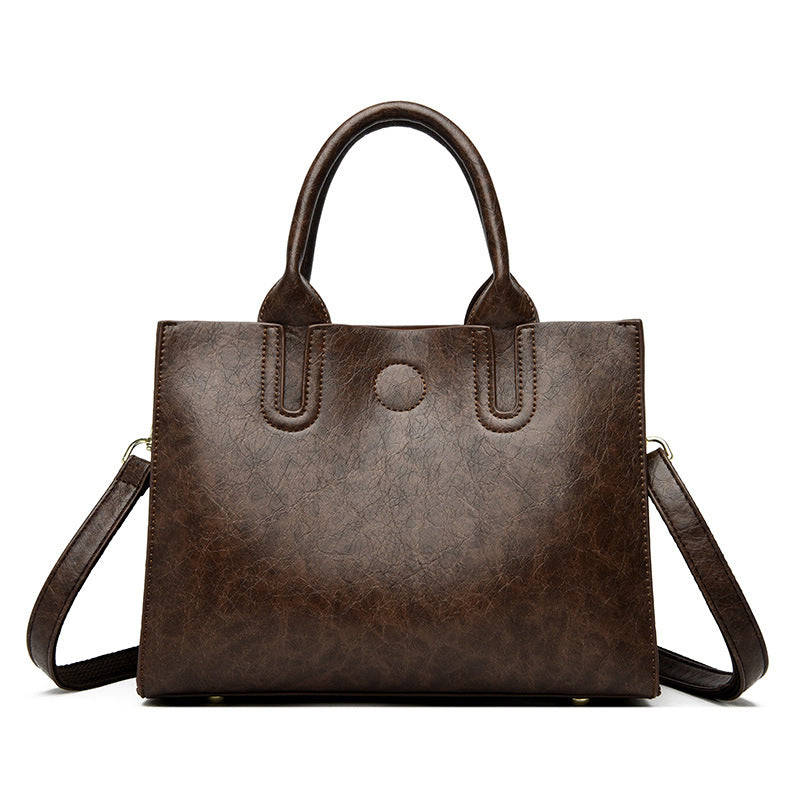 Women's Wax Leather Double Front High-grade Simple Tote Bags