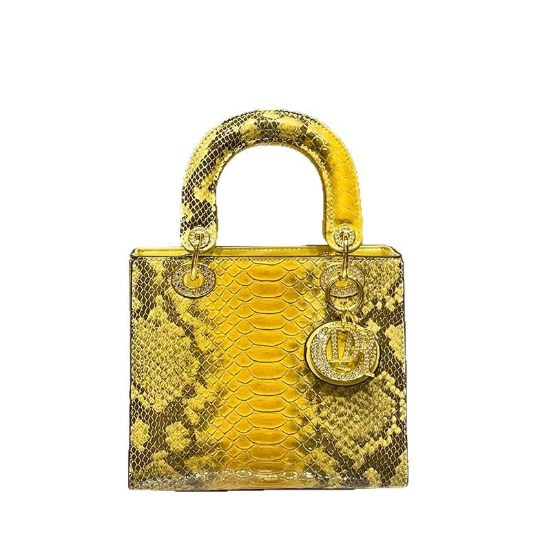 Women's Leather Python Pattern Portable Diana Fashion Bags