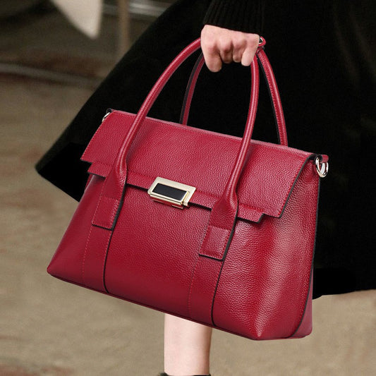 Women's Business Commute Leather Solid Color Genuine Handbags