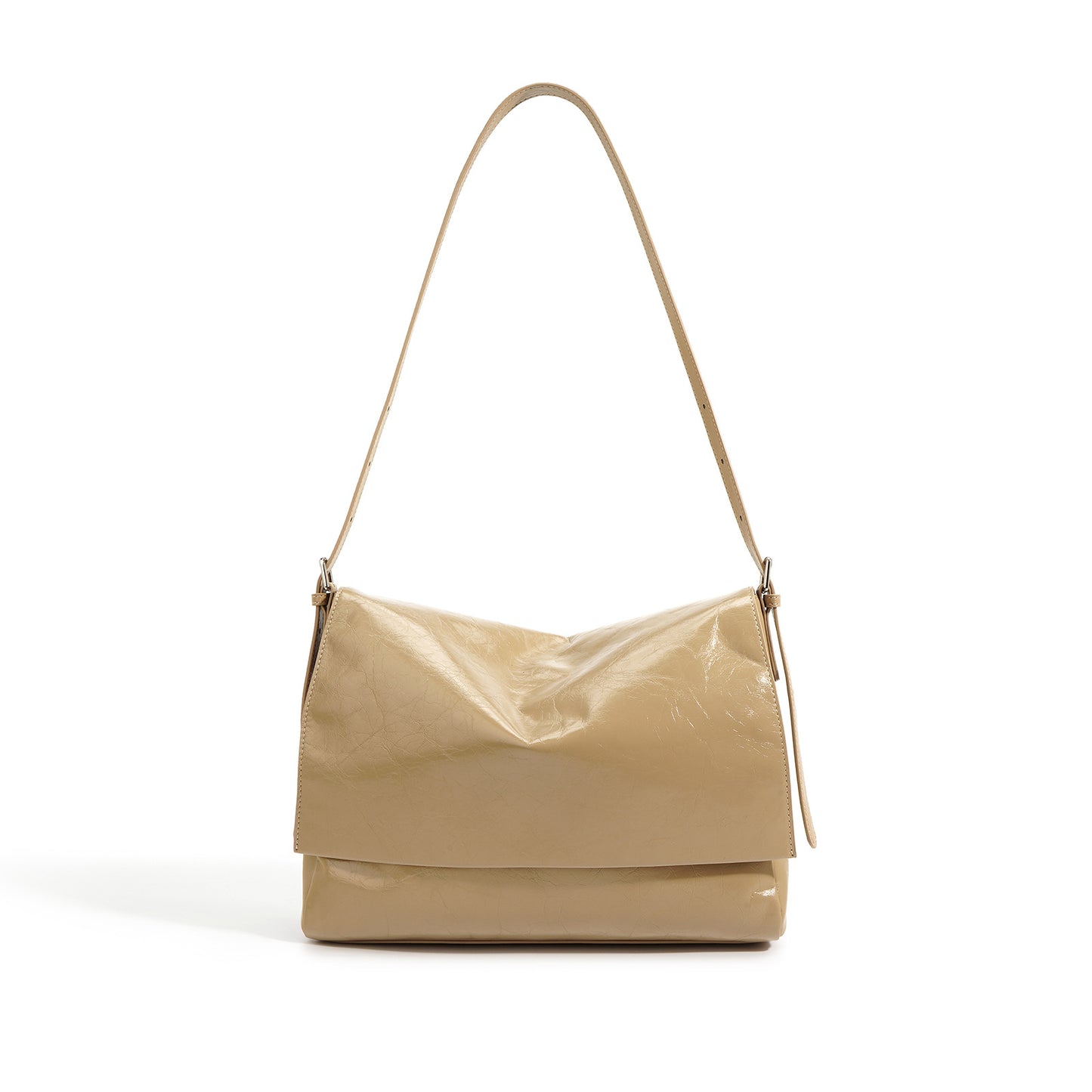 Design Retro Oil Wax Bright Noodle Simple Large Shoulder Bags