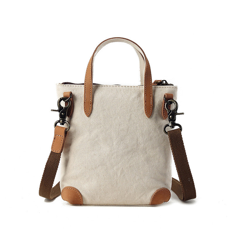 Women's Leisure Mini Canvas Mobile With Leather Zip Shoulder Bags