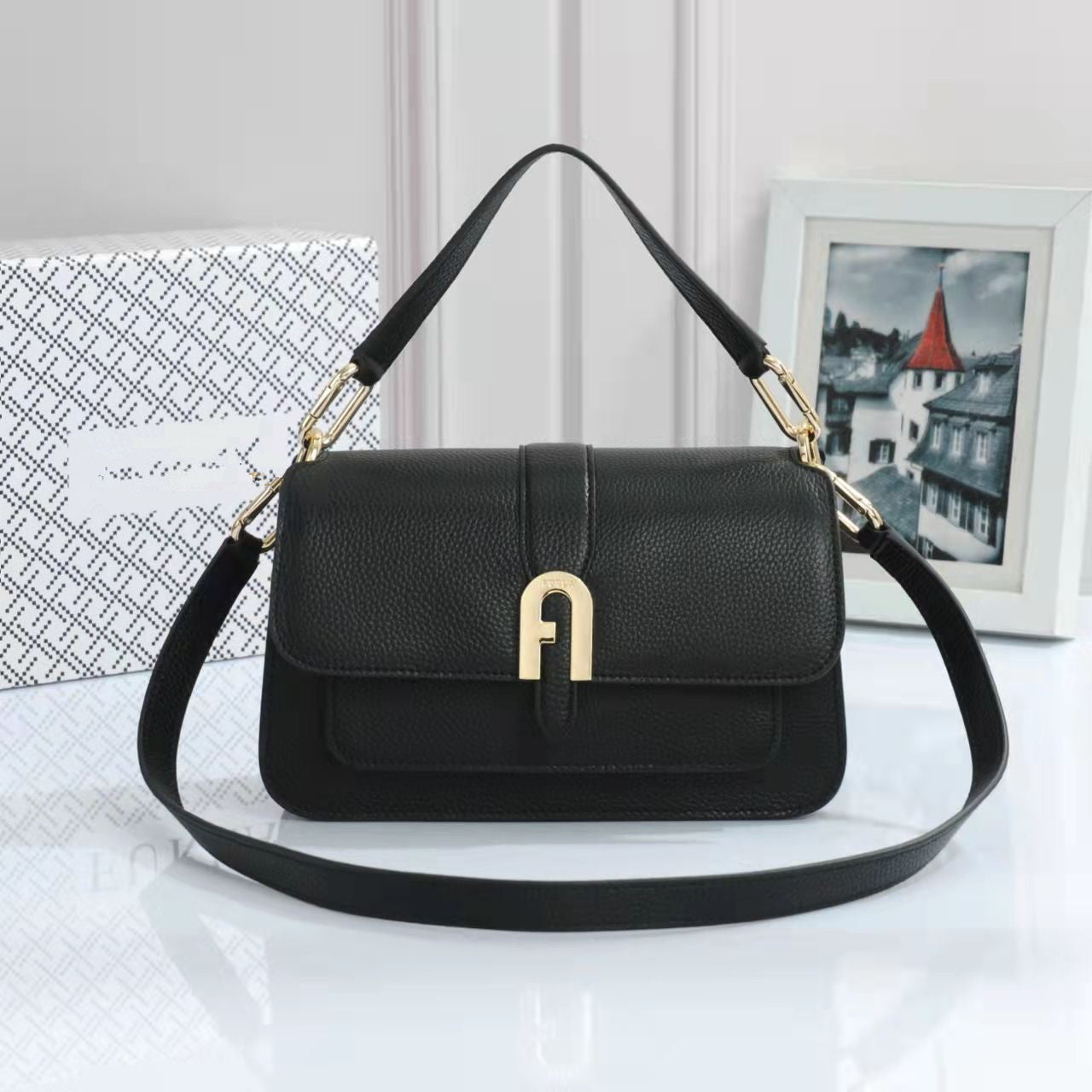 Women's F Home Cowhide Flip Fashion Crossbody Bags