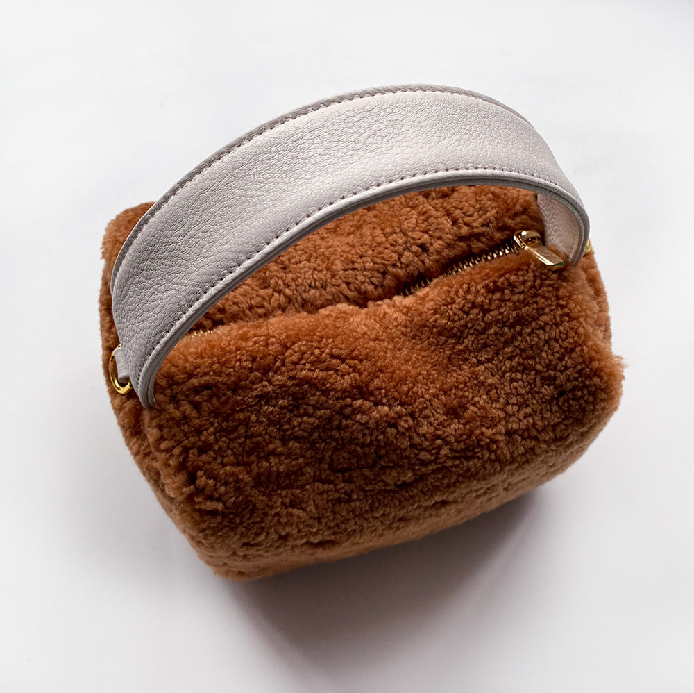 Women's Plush Genuine Leather Box Green Hand Shoulder Bags