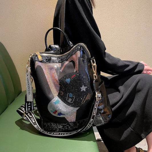 Women's Niche Fashion Trendy Rhinestone Leather Backpacks