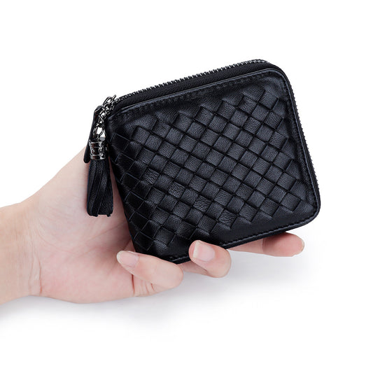 Women's Short Sheepskin Zipper Classic Genuine Leather Ladies Wallets