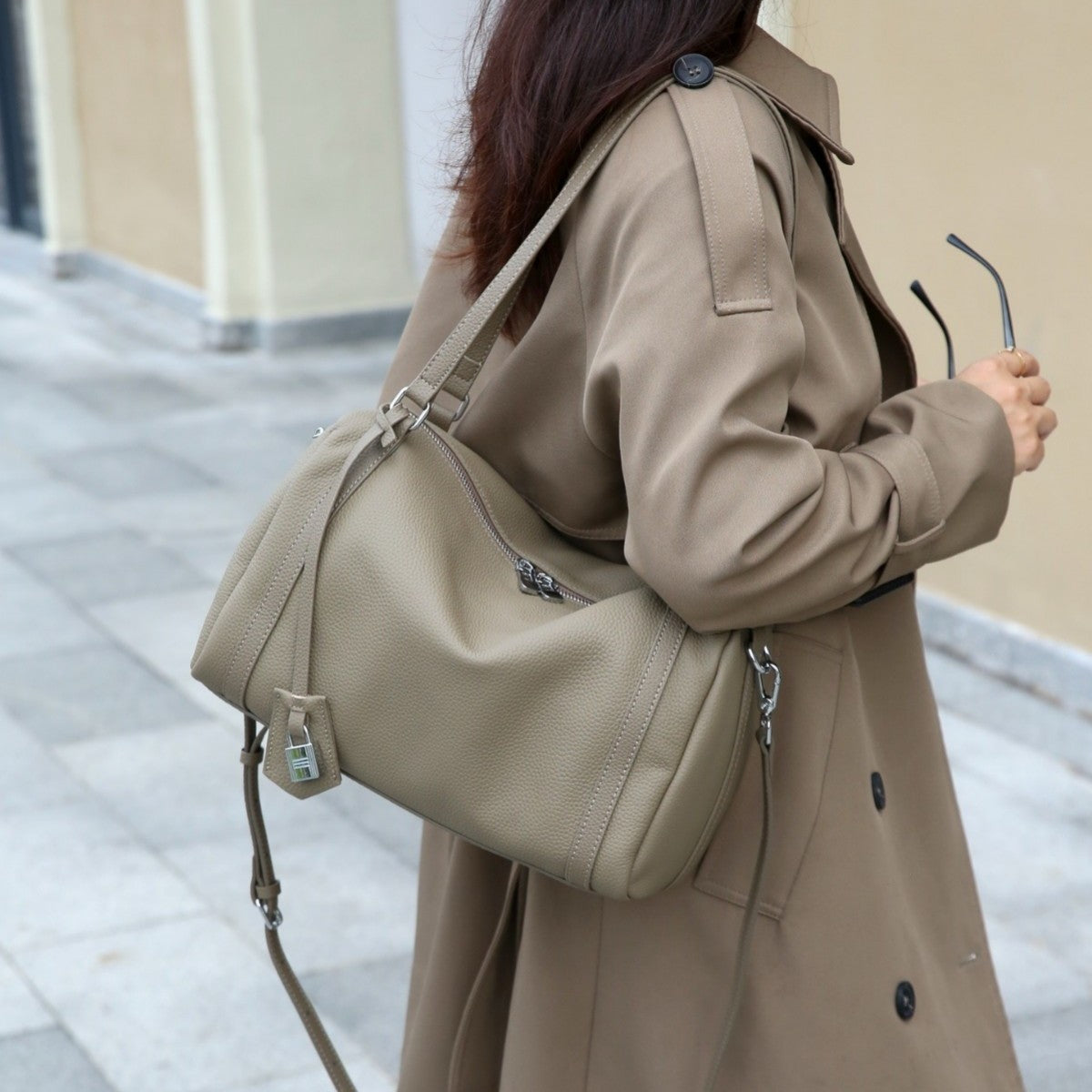 Women's First Layer Cowhide Boston Portable Genuine Shoulder Bags