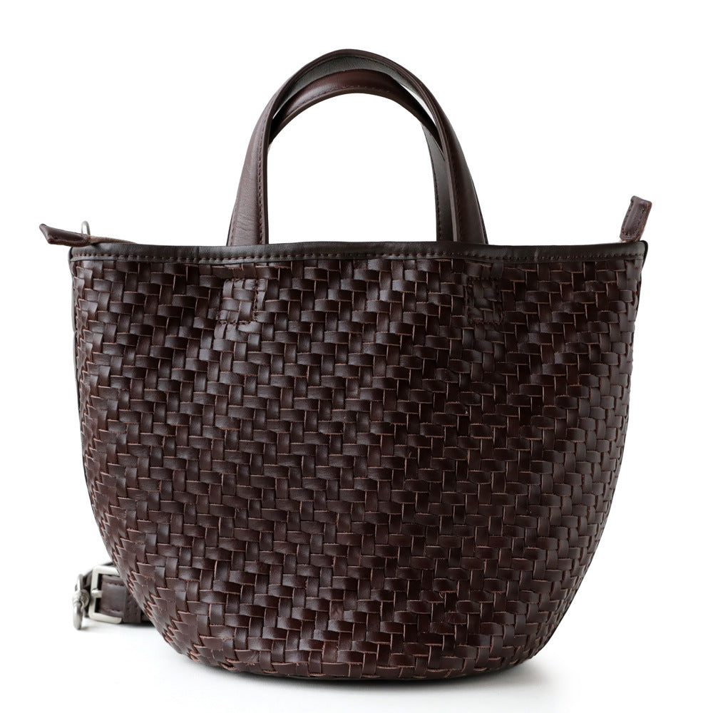 Women's Vegetable Tanning Leather Handmade Woven Basket Handbags