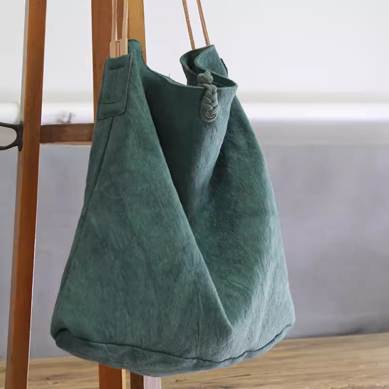 Canvas Artistic Cloth Handmade Buttonhole Loop Shoulder Bags