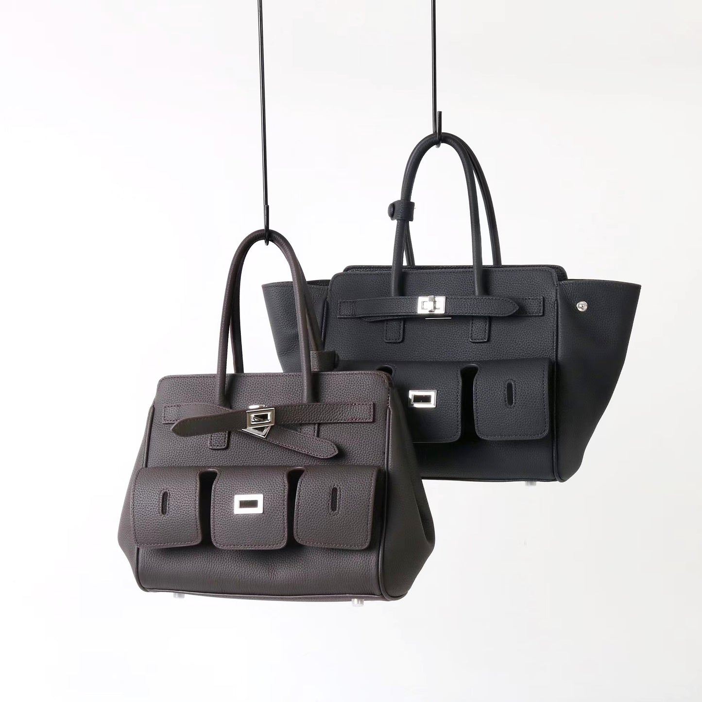 Women's Layer Cowhide Dark Locomotive Large Capacity Shoulder Bags