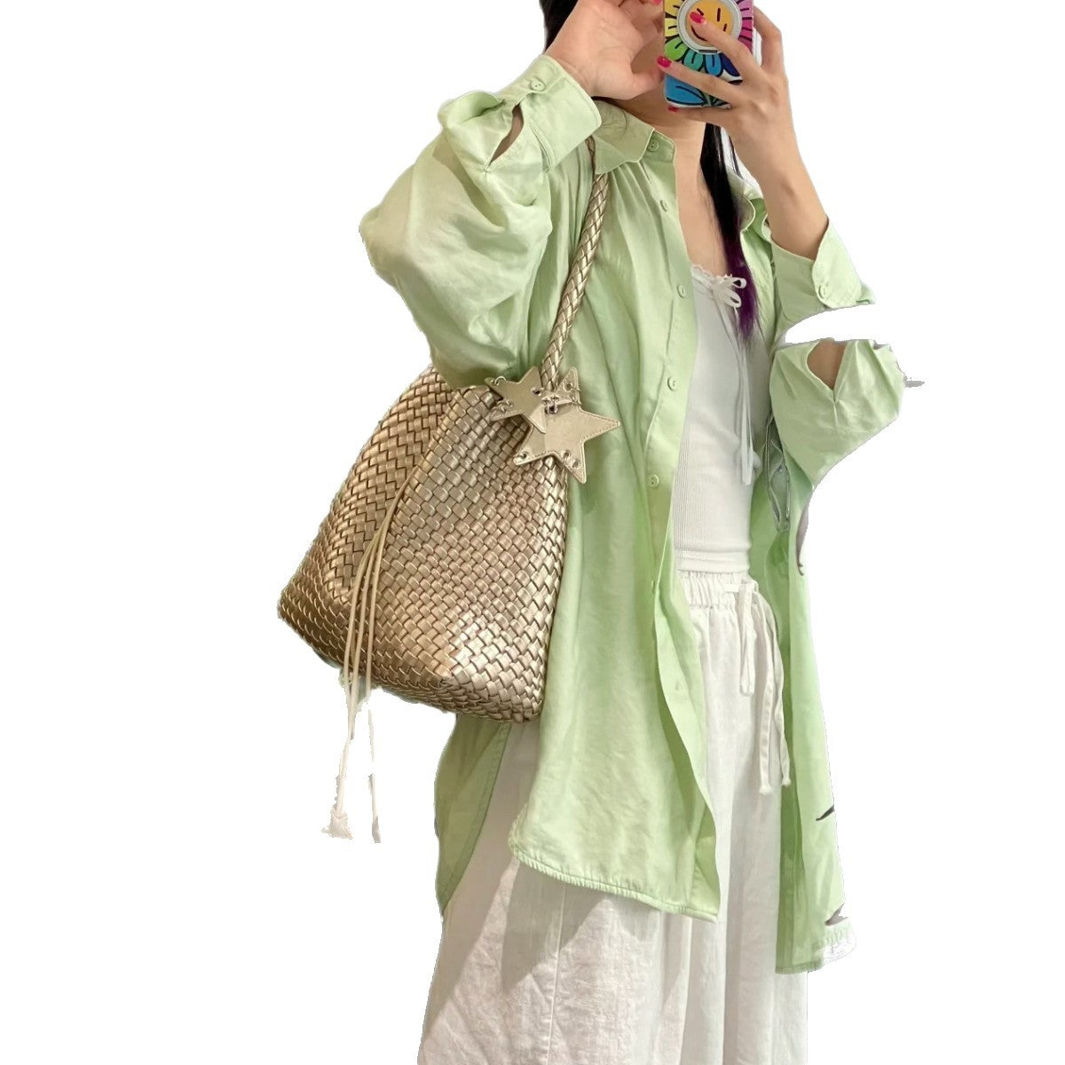 Woven Female Commuter Portable Underarm Genuine Tote Bags