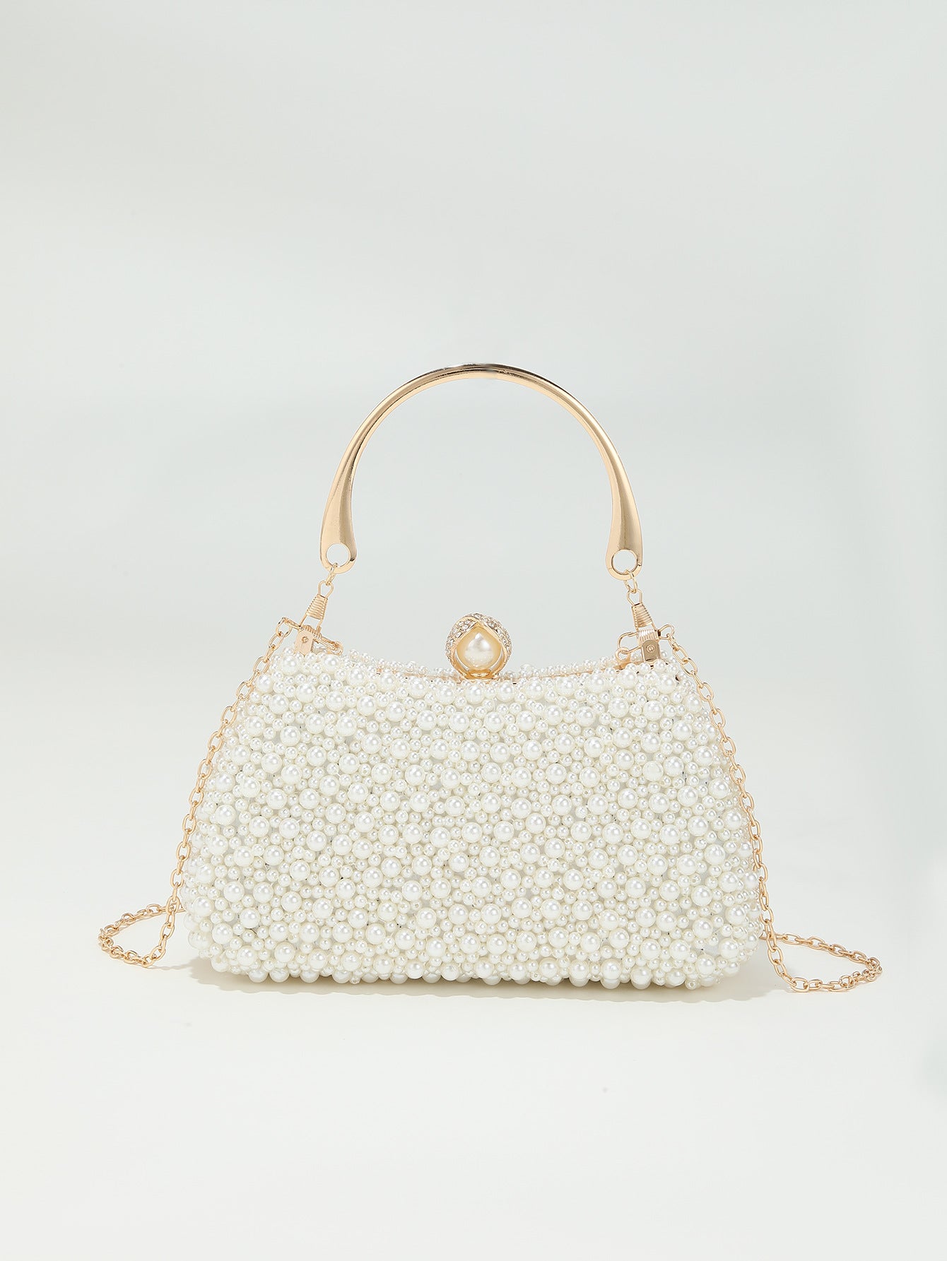 Retro Handmade Pearl Embroidery Stringed Pearls Rhinestone Portable Wedding Evening Bags