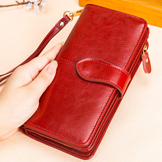 Women's Long Genuine Leather Cowhide Large Capacity Multiple Slots Ladies Wallets