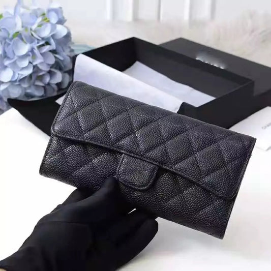 Women's Diamond Style Long Caviar Genuine Leather Ladies Wallets