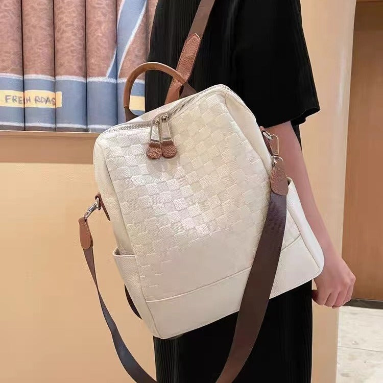 Women's Fashionable High-grade Design Chessboard Plaid Leather Backpacks