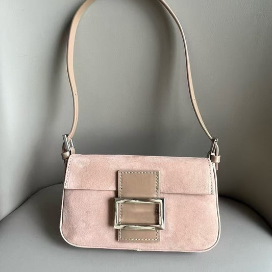 Women's Pink Baguette Mini Portable Retro Underarm Shoulder Bags