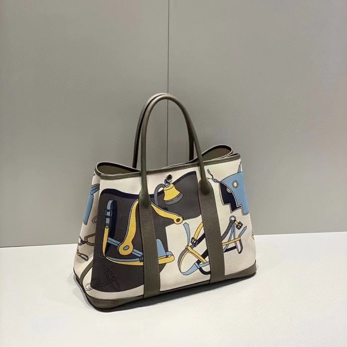 Inch Iti Painted Canvas Stitched Cowhide Large Shoulder Bags