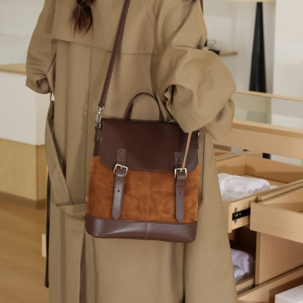 Matte Leather Contrast Color Large Capacity Backpacks