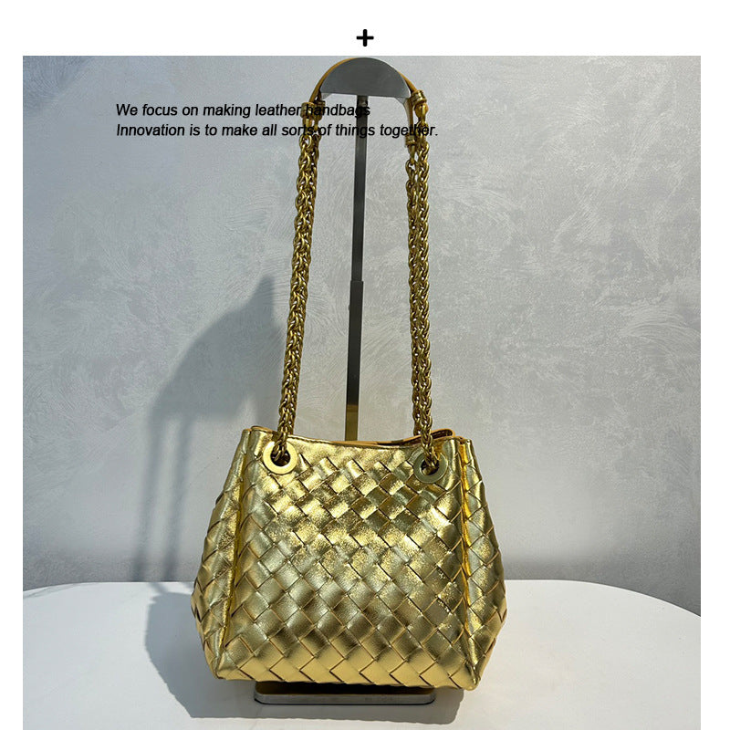 Women's Parachute Handmade Genuine Leather Woven Shoulder Bags