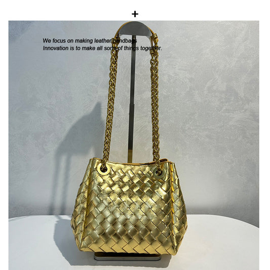 Women's Parachute Handmade Genuine Leather Woven Shoulder Bags