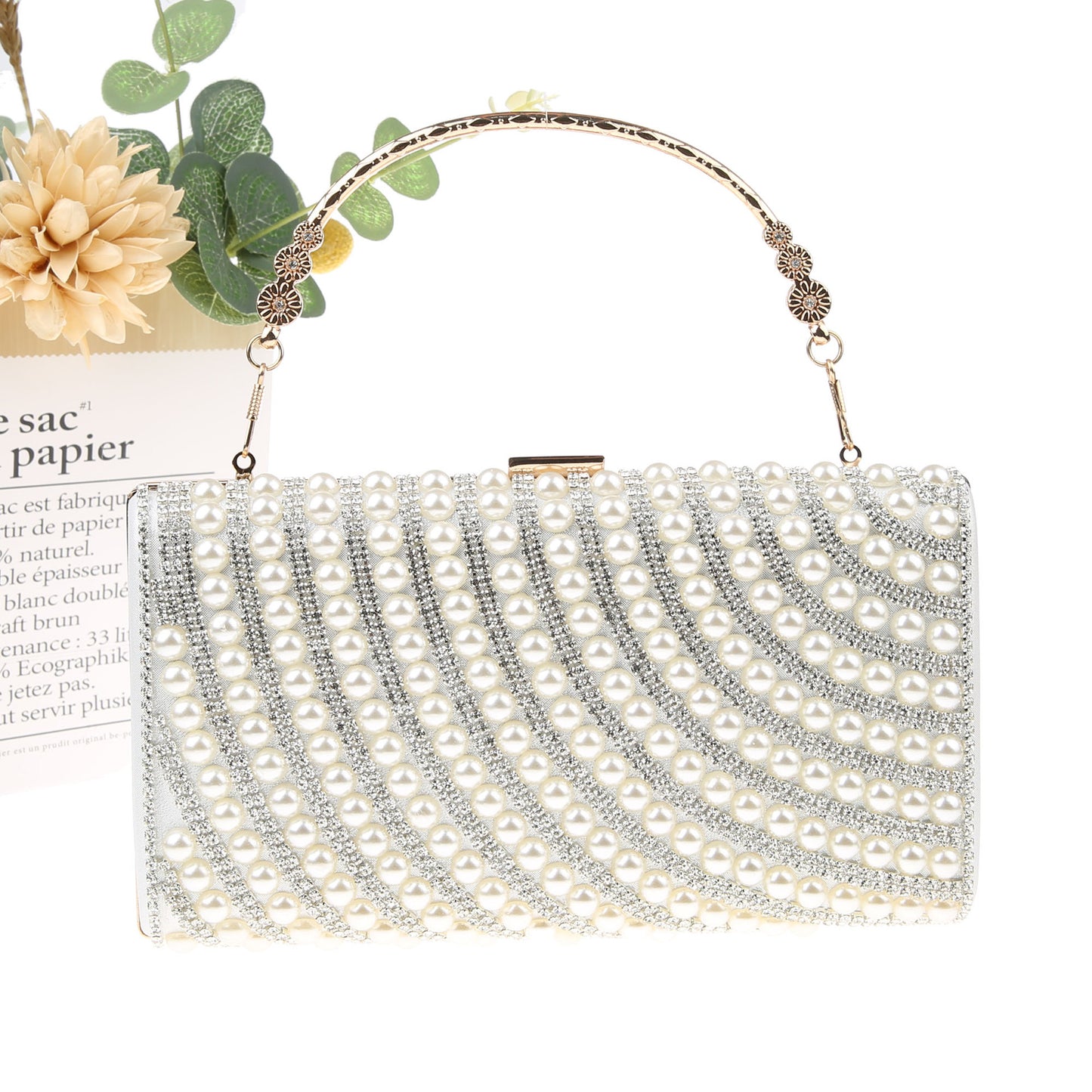 Elegant Imitation Pearl Rhinestone Clutch Banquet Evening Bags