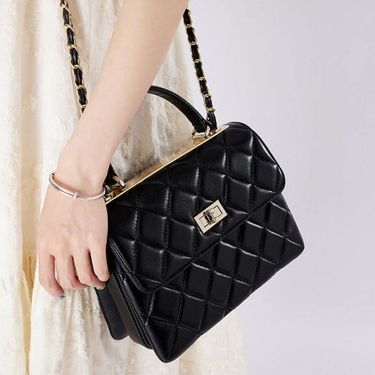 Genuine Leather Classic Style Sandwich Diamond Crossbody Bags