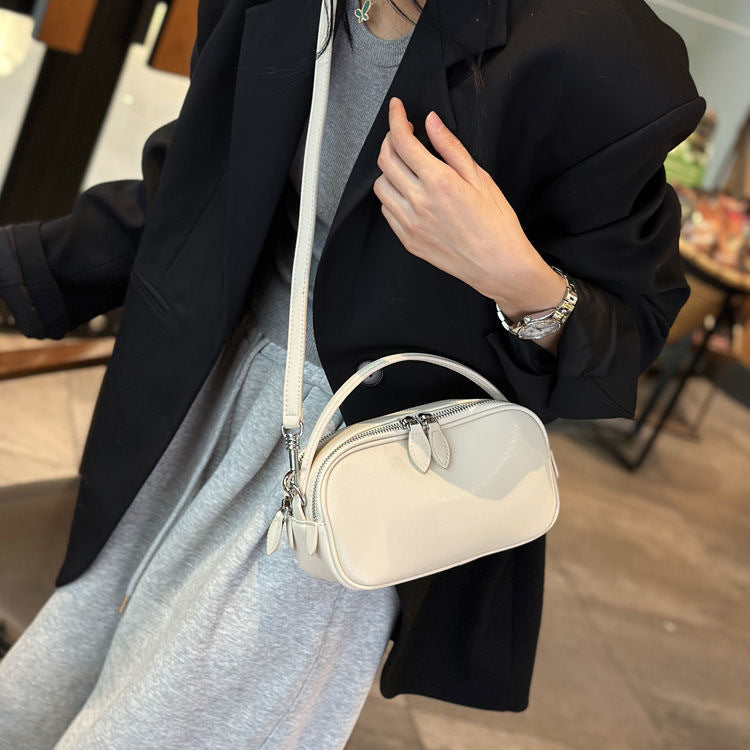 Women's Summer Genuine Leather Double Zipper Portable Crossbody Bags