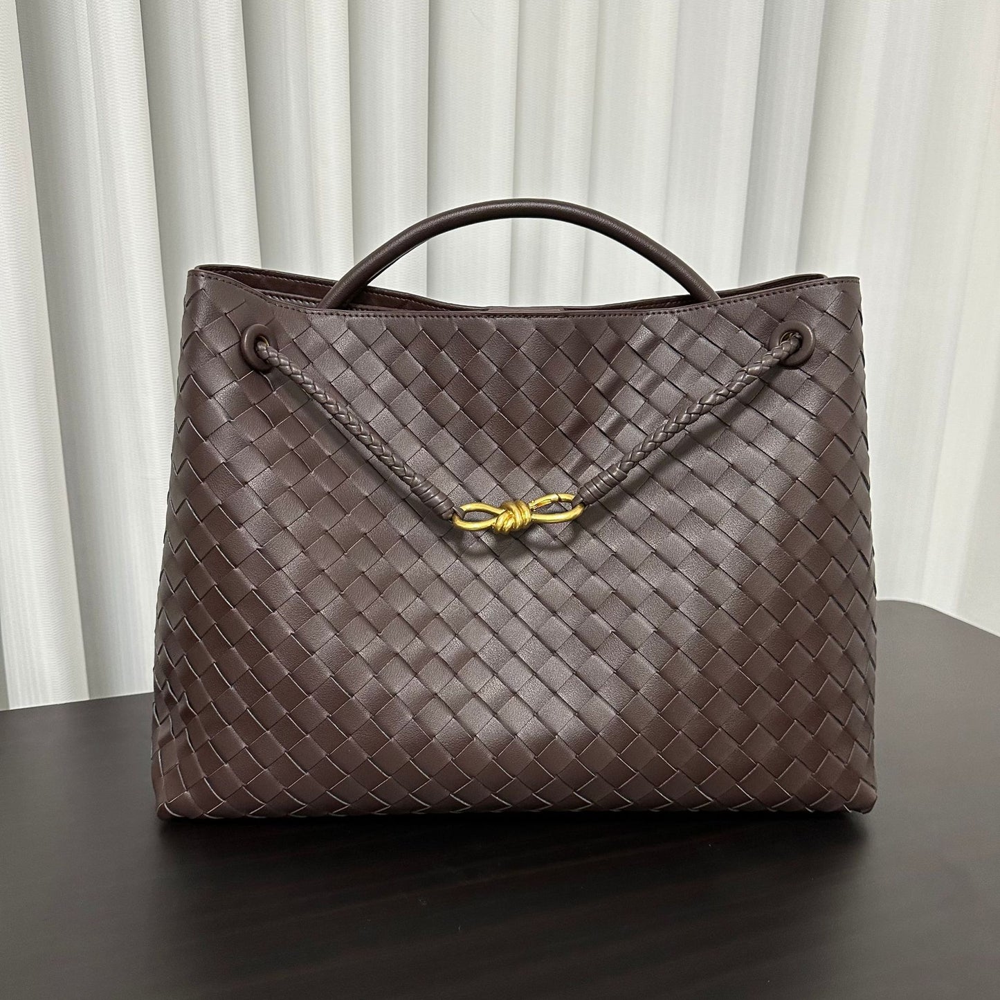 Woven Large Capacity Versatile Rhombus Cowhide Bags