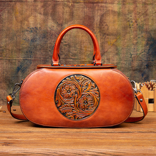 Women's First Layer Cowhide National Style Niche Handbags