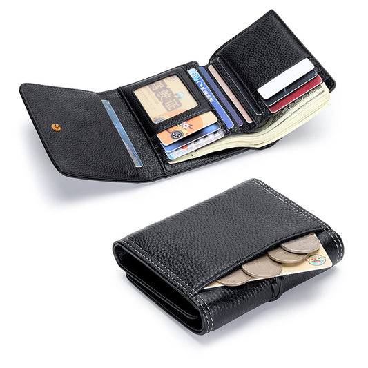 Women's & Men's Leather Three-fold Folding First Layer Cowhide Ladies Wallets