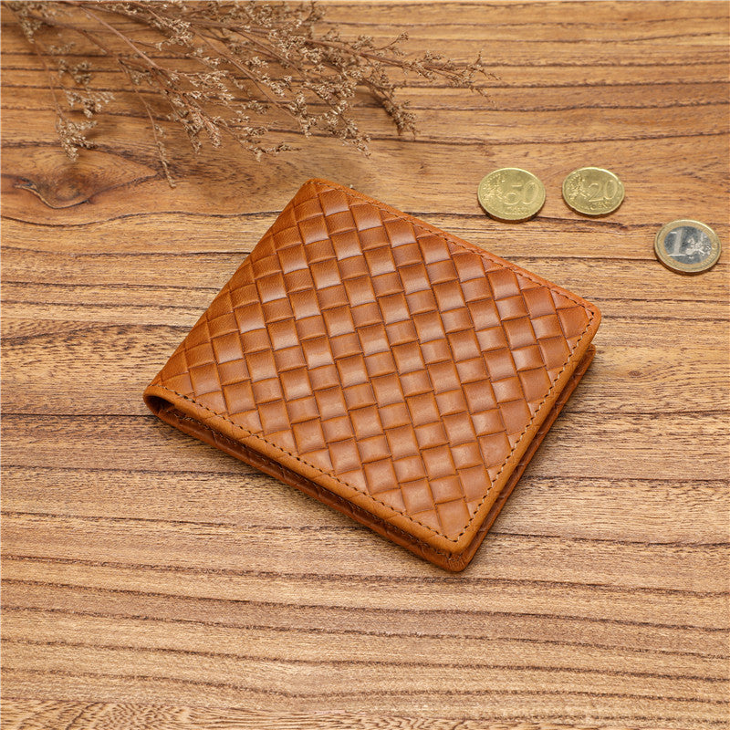 Men's First Layer Cowhide Woven Pattern Large Men's Wallets