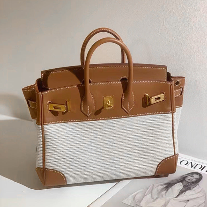 Women's Contrast Color Large Capacity Genuine Leather Shoulder Bags