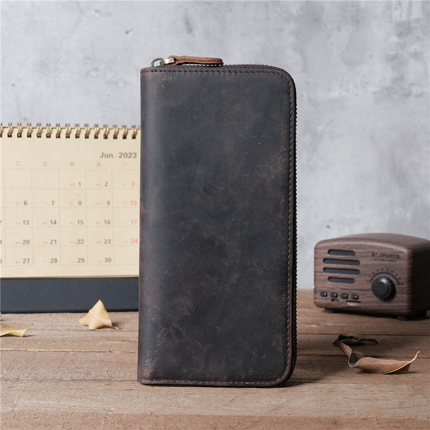 Women's & Men's & Horse Leather Long Two-fold Genuine Pure First Layer Men's Wallets