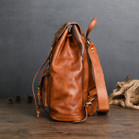 Hand-rub Color Vegetable Tanned Leather Leisure Backpacks