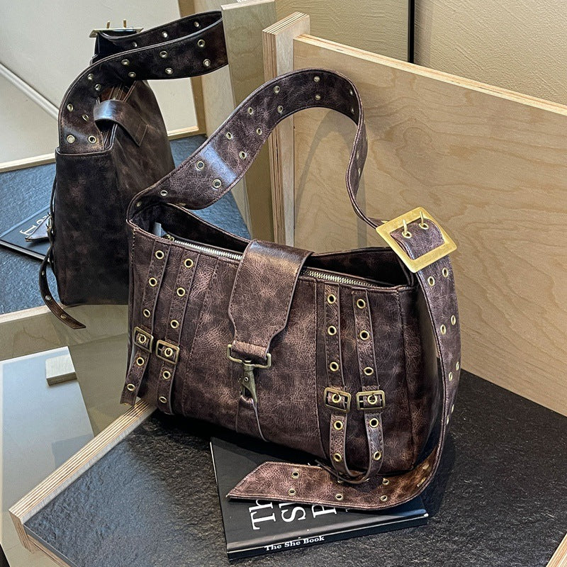 Women's Punk Motorcycle Commuter Underarm Texture Shoulder Bags
