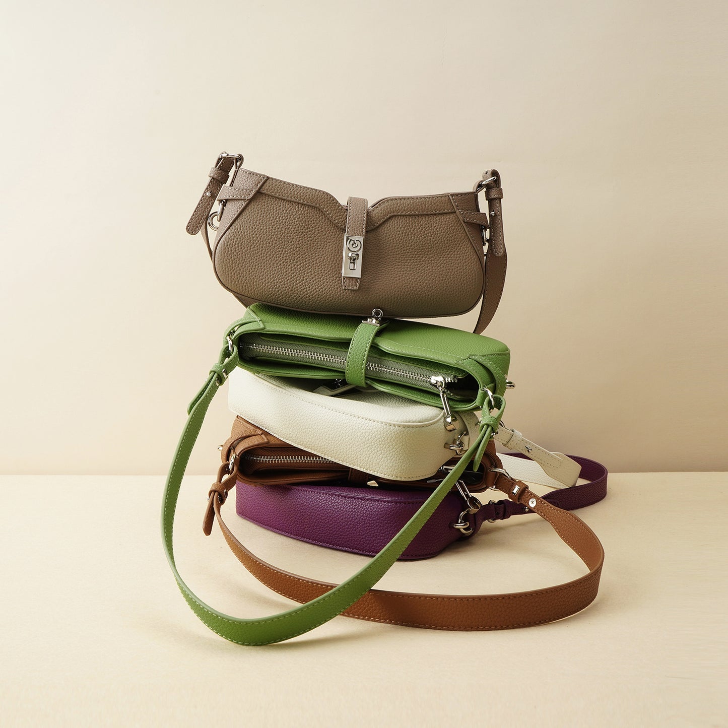 Textured Top Layer Cowhide Underarm Simple Armpit Bags