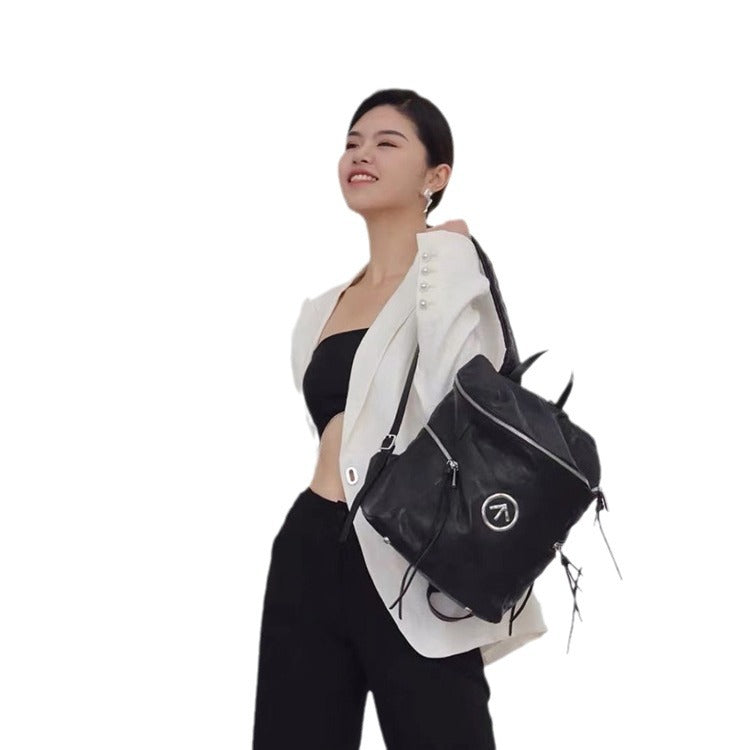 Women's Pleated Italian Black Stone Water Ripple Bags