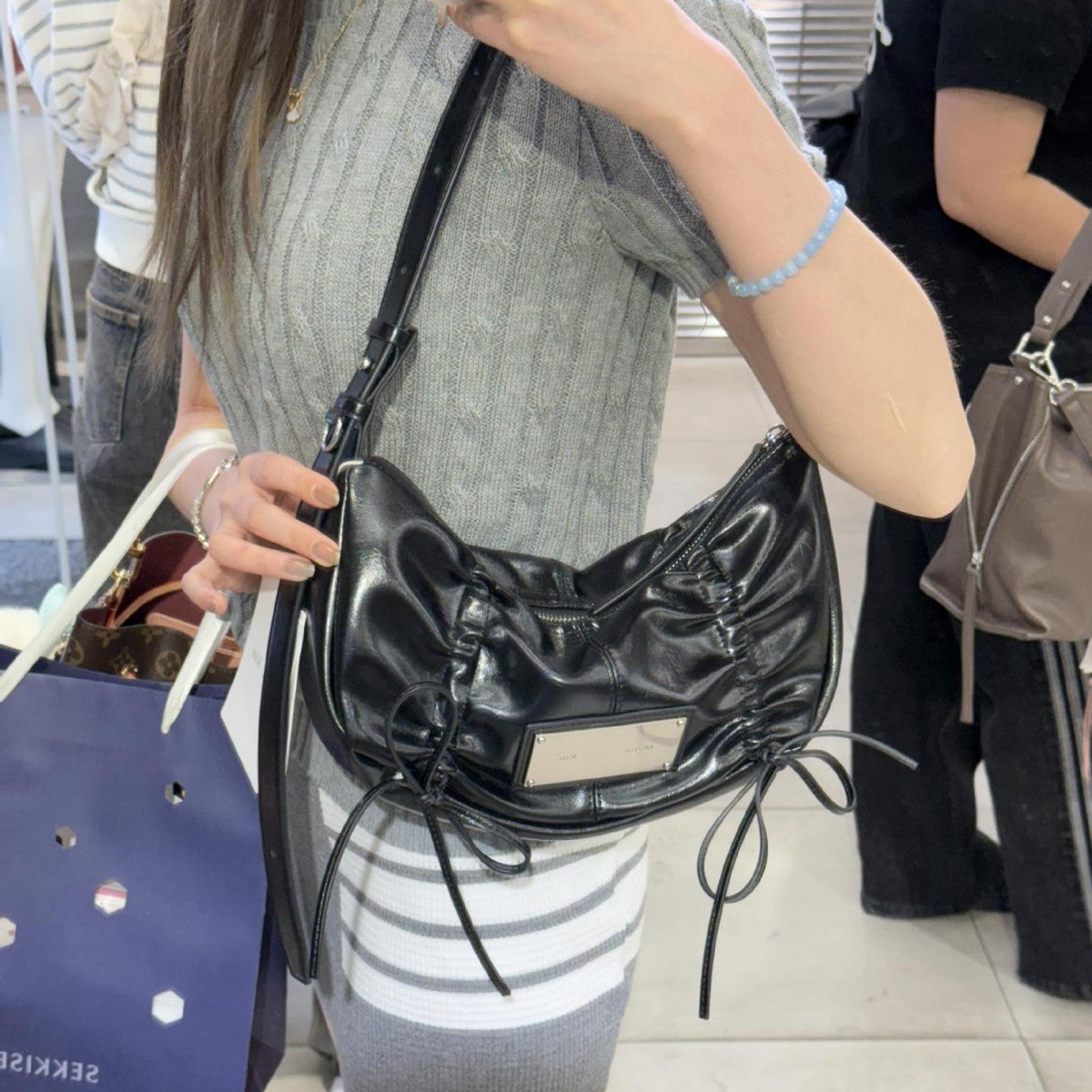 Casual Design Bow Drawstring Underarm Dumpling Shoulder Bags