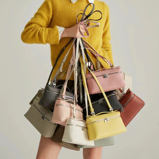 Women's High Quality Genuine Leather Lunch Box First Layer Crossbody Bags