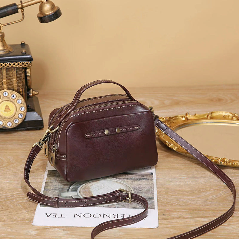 Women's Vegetable Tanned Leather Cowhide Mini Retro Crossbody Bags