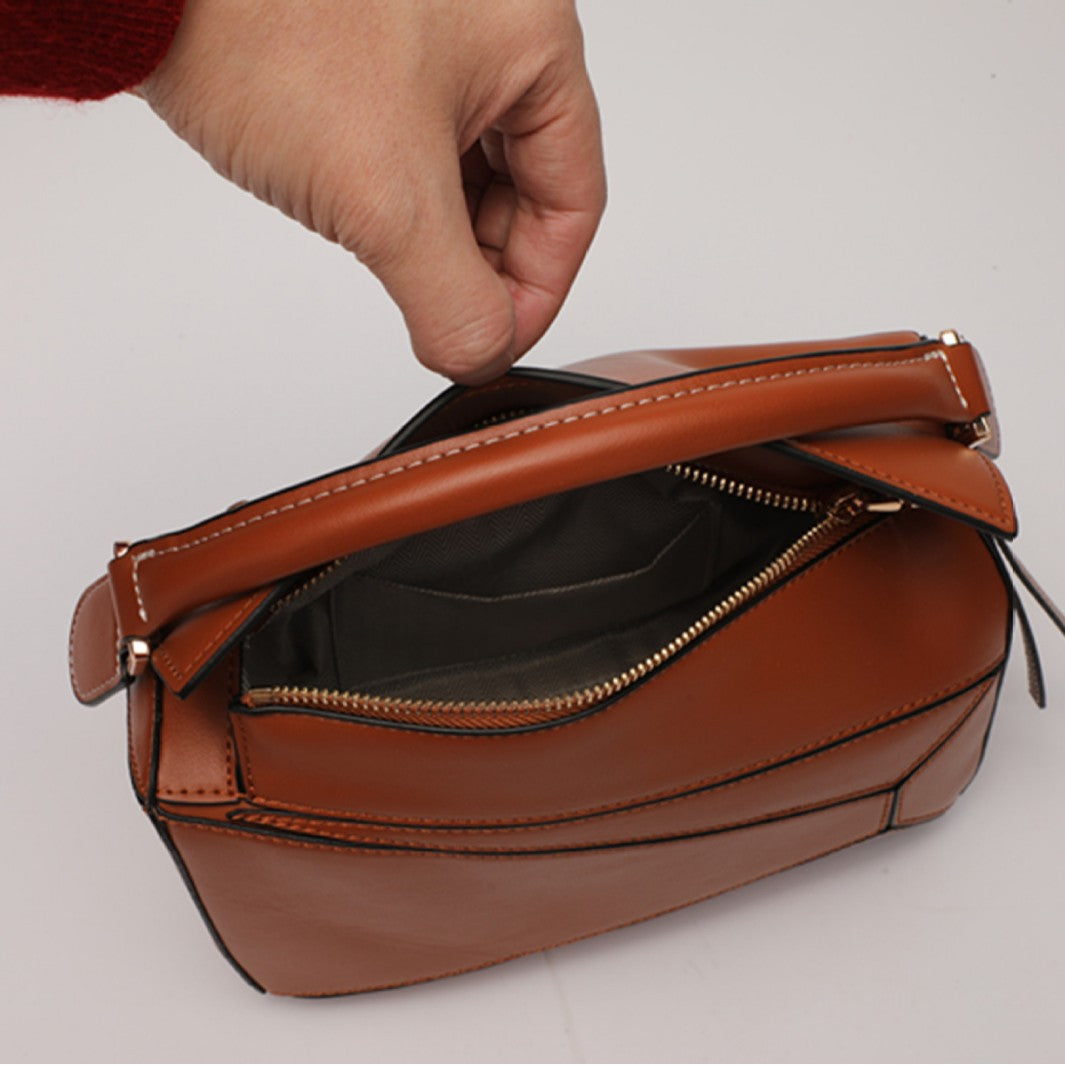 Women's Geometric Color Matching Stitching Leather Pillow Handbags