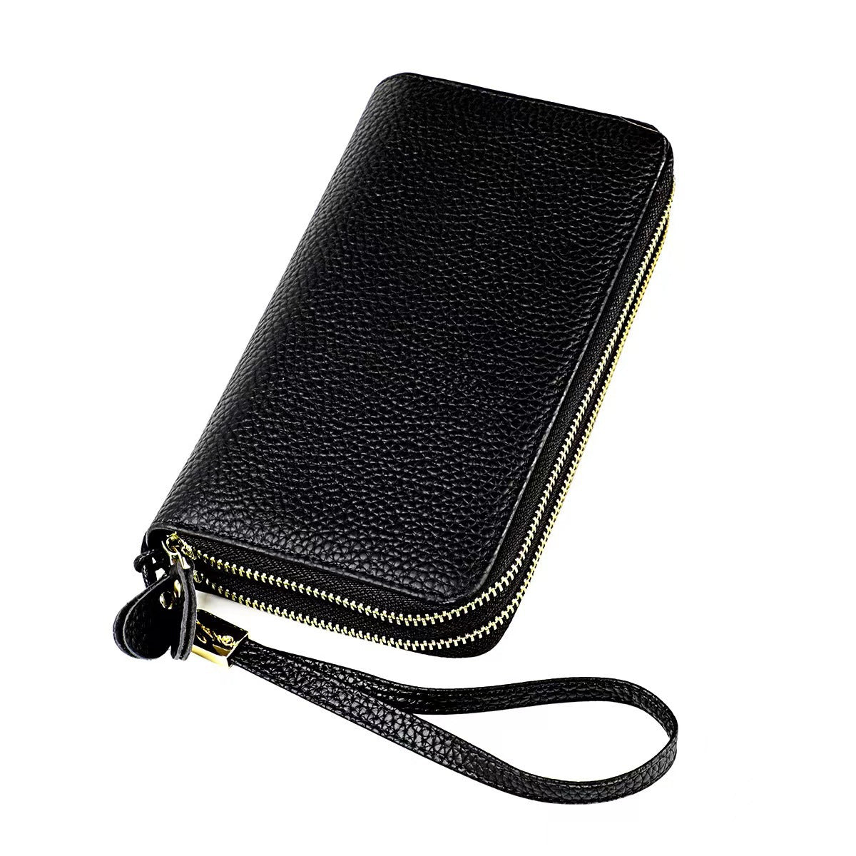 Women's Double Zipper Genuine Leather Clutch Long Ladies Wallets