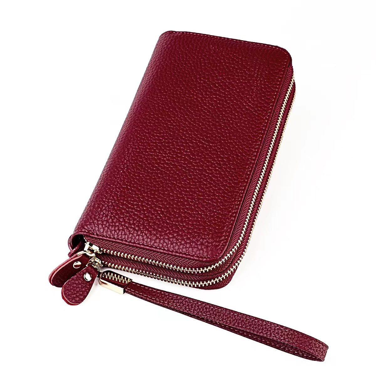 Women's Double Zipper Genuine Leather Clutch Long Ladies Wallets