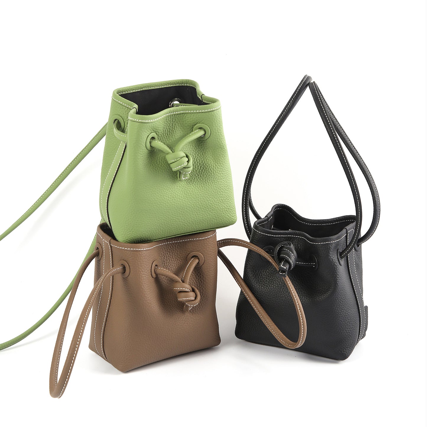 Women's Niche First Layer Cowhide Drawstring Bucket Bags