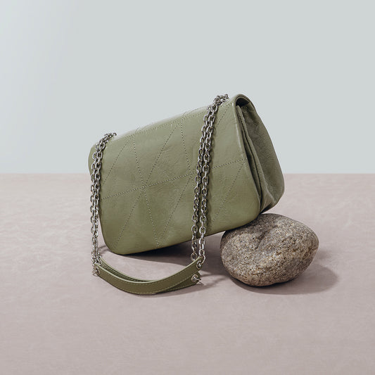 Oil Wax Cowhide Rhombus Chain Retro Easy Matching Shoulder Bags