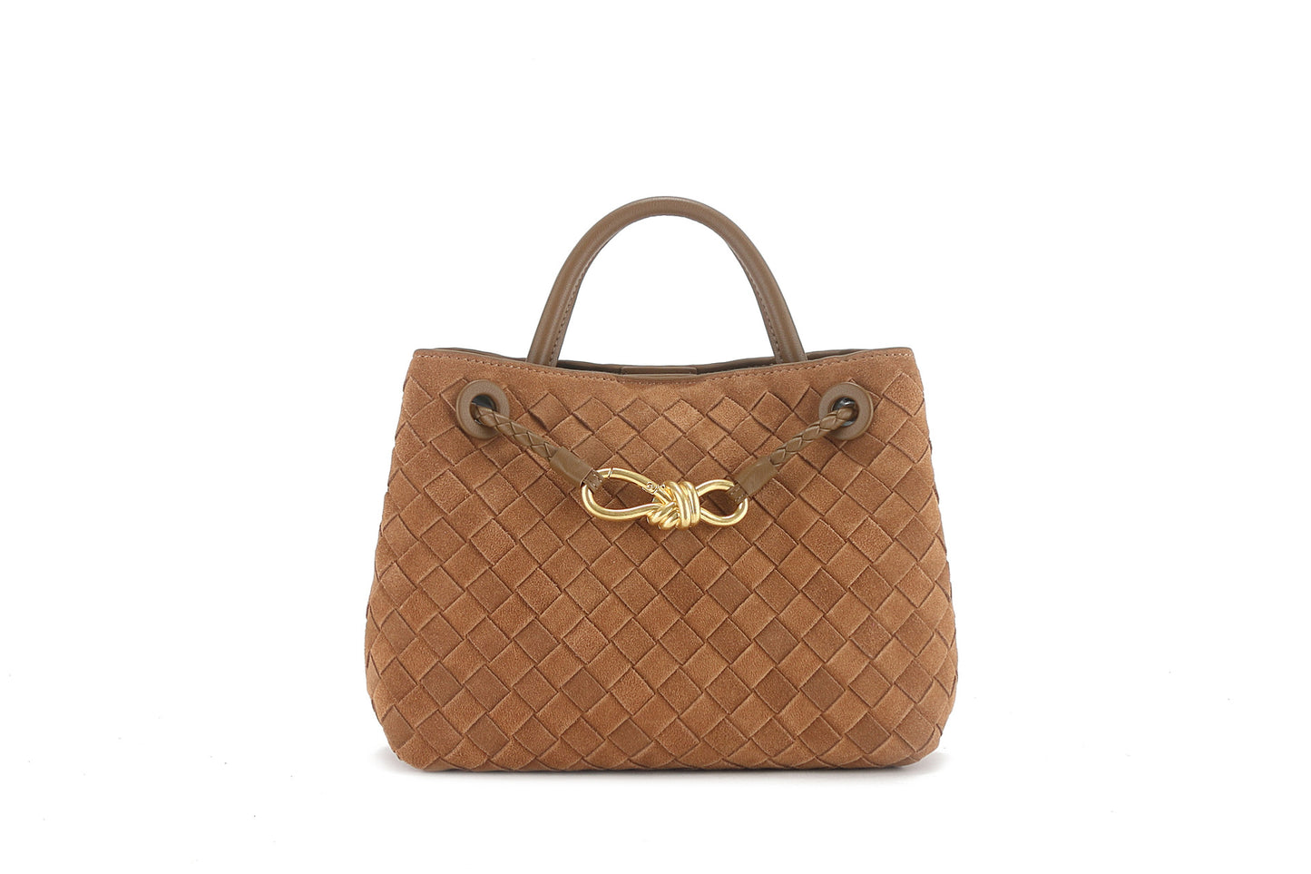 Women's Suede Layer Cowhide Bow Woven Handbags
