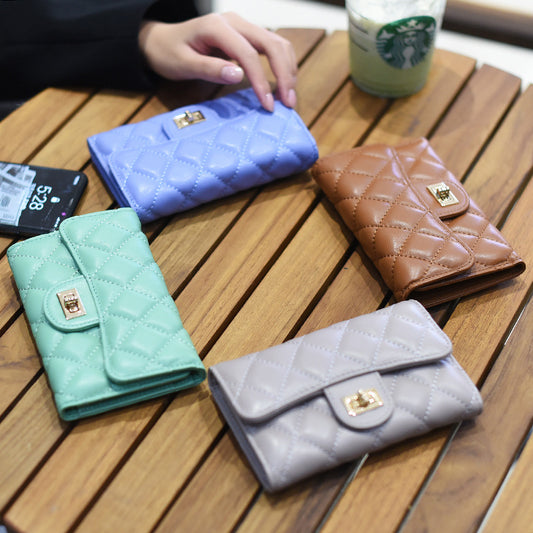 Women's Australia Khaki Classic Long Plaid Sheepskin Ladies Wallets