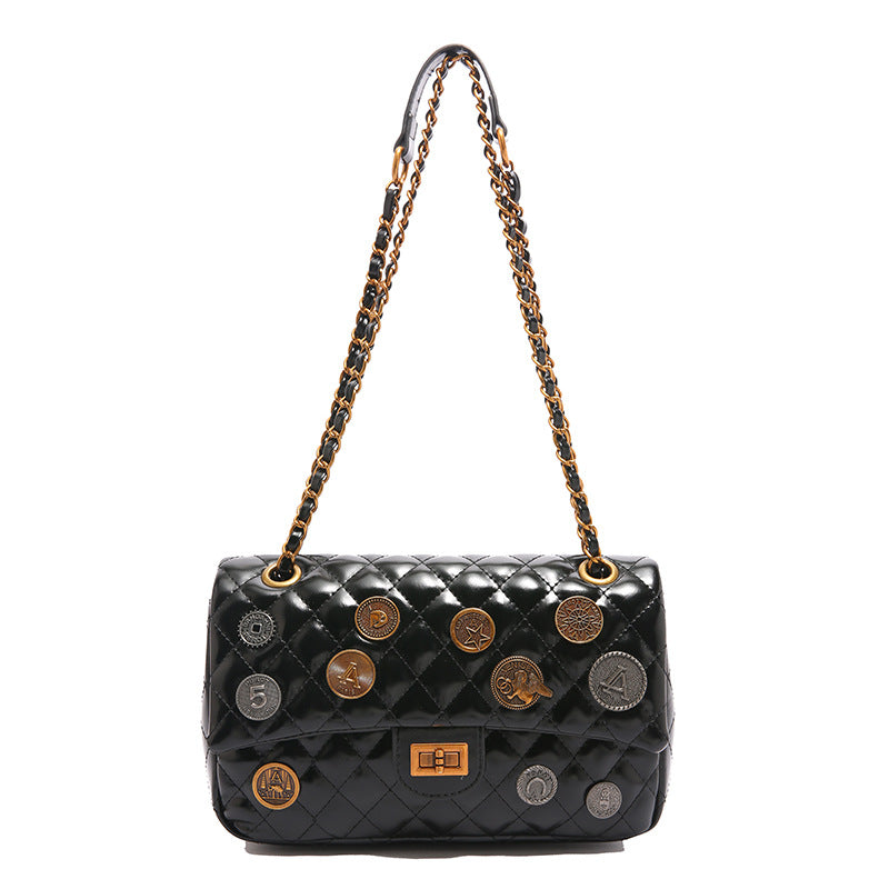 Women's Stylish Texture Niche Western Style Badge Shoulder Bags