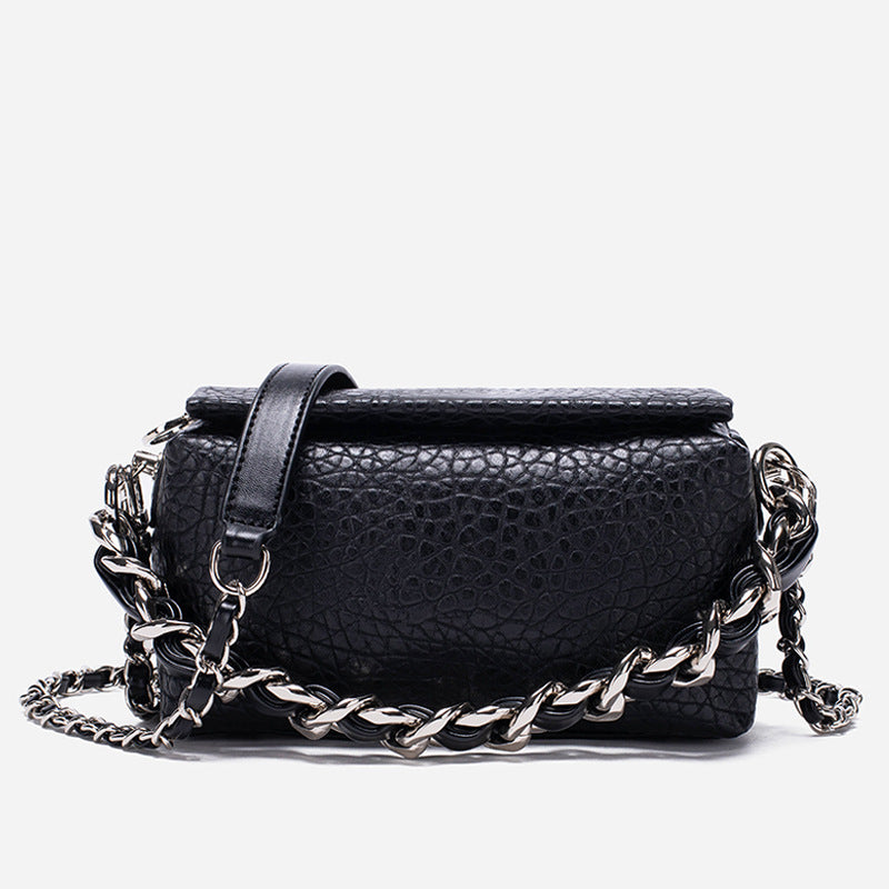 Women's Trendy Box Chain Lychee Pattern Temperament Crossbody Bags