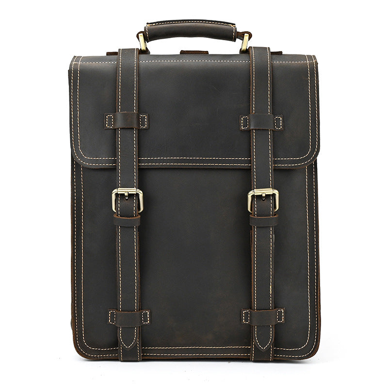 Men's Retro Crazy Horse Leather Top Layer Backpacks