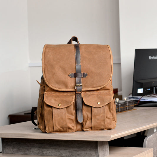 Men's Wax Canvas Camping Hiking Waterproof Rucksack Bags